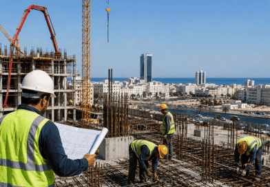 BTP en Tunisie : défis et opportunités du secteur en 2026 Chantier BTP en Tunisie avec ouvriers et équipements de construction